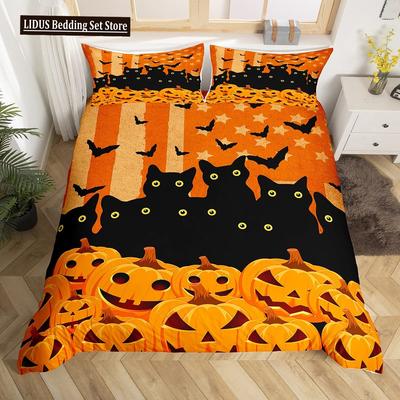 Funda Nórdica de Halloween Dibujos Animados Linterna Calabaza Ropa de Cama Cubre Edredón Fantasma Niños Niños Niñas Regalo de Halloween Decoración de Habitación Ropa de Cama de 3 Piezas