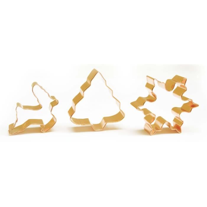 Découpoirs inox dorés - Non spécifié - Flocons, Sapin, Renne - 3 pièces - Thème Noël - Dimensions variées