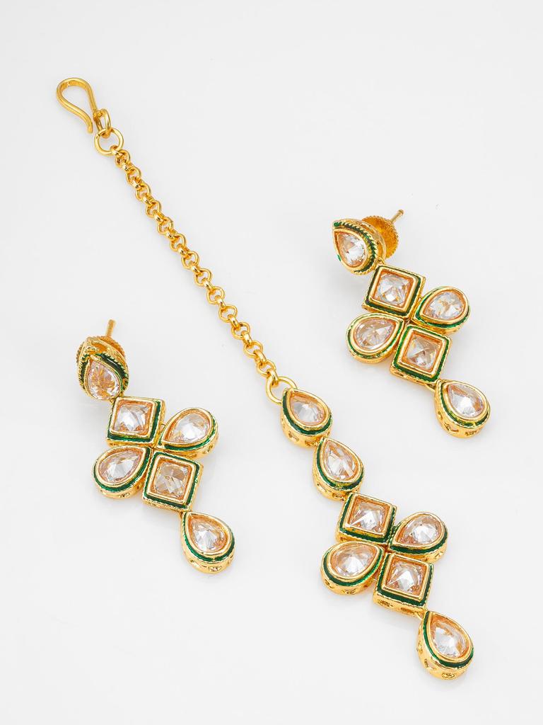 Gold-Plated White Stone-Studded & Beaded Handcrafted Jewellery Set