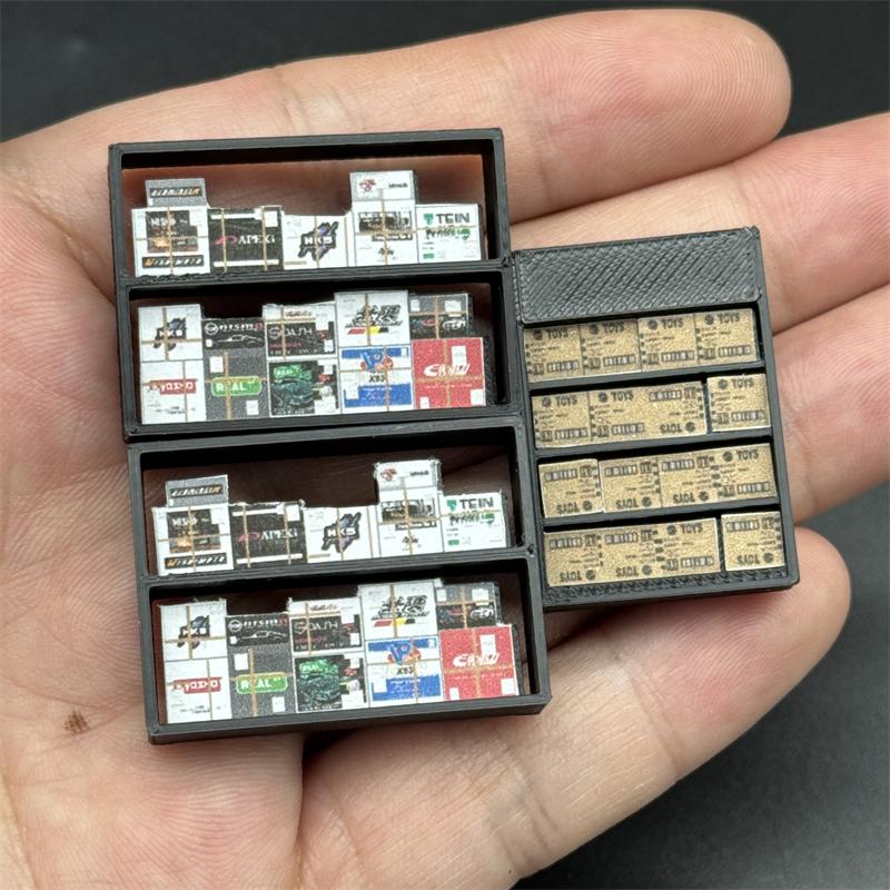 

3 шт. Полка масштаба 1/64 с коробками для гаражной диорамы Изысканная пластиковая миниатюрная модель полки Креативный реквизит для фотографии