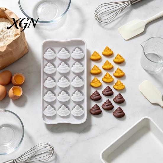 Funny Gag Gift Baking Mold Poop Chocolate Mold, 15 Cavity Silicone Tray, Non-stick Heat Food Grade Candy Tray Resistant Dessert for Fondant Jelly