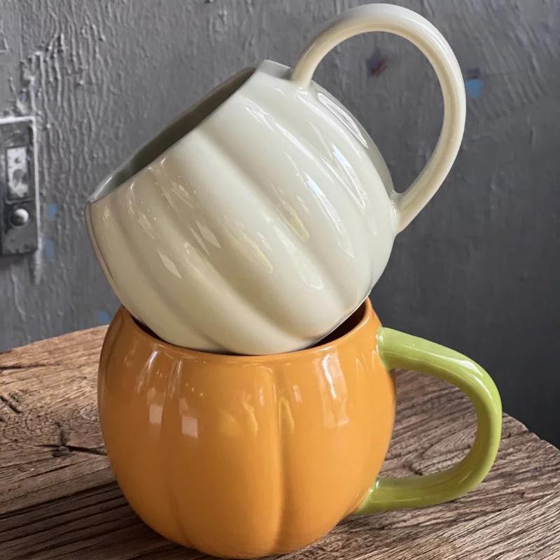 Halloween Keramisk Kopp, Oransje Gresskar, Friske Kunstneriske Hjem Melkekrus, Stor Kapasitet Frokost Par Kaffekopper Kontor Vann
