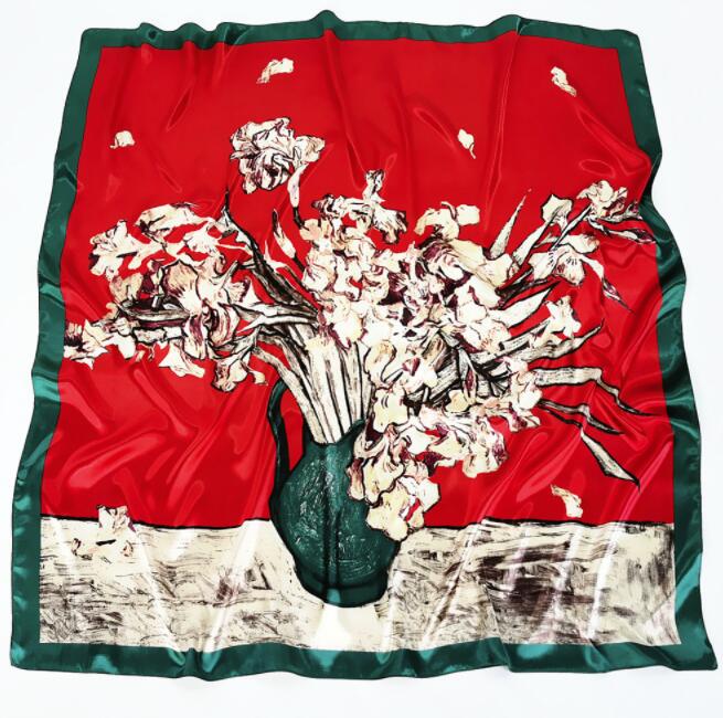 New Designs 90*90cm Square Silk Scarves Women Foulard Head Scarf Ladies Shawl Wrap Bandanna Female Chiffon Hijab Beach Scarf