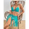 Womens Hand Crocheted Two Piece Bikini Set Shell Patchwork Tie Fringe Skirt Stylish Elegant Beachwear For Summer Vacation