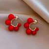 Fashion Temperament Sweet Flower Stud Earrings Women's Red Bow Flower Earrings Versatile Exquisite Daily Atmosphere Earrings