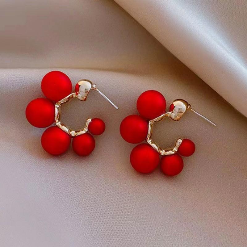 Fashion Temperament Sweet Flower Stud Earrings Women's Red Bow Flower Earrings Versatile Exquisite Daily Atmosphere Earrings