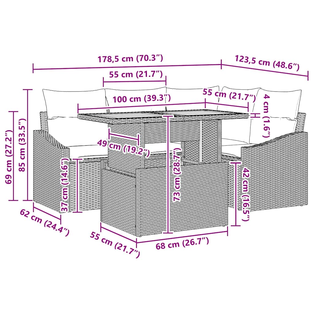 Garden Sofa Set with Storage 5 Pcs Grey Poly Rattan