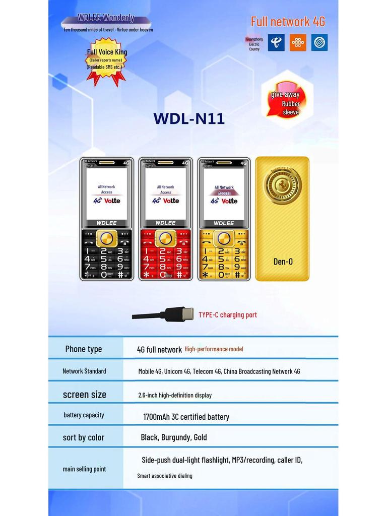 Wandeli N11 4G Senior Phone: Large Font, Loud Sound, Bar Key Design for Elderly