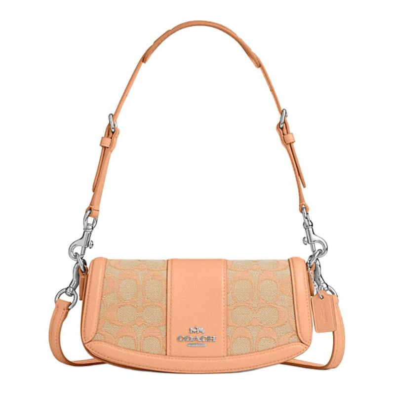

COACH Andrea 21 buckle closure cow leather with fabric shoulder bag small size unisex couple size SV/faded rouge pink рожевий