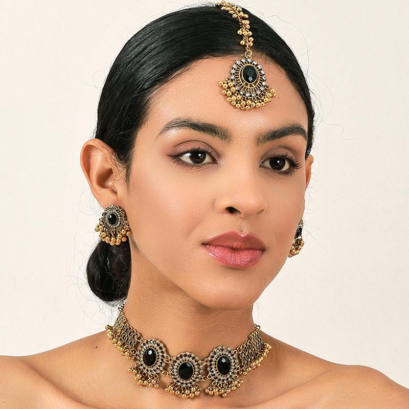 Women's Sparkling Gem Hair Chain & Earring Jewelry Set