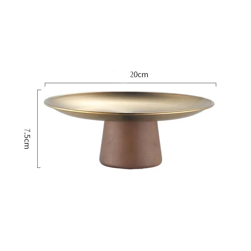 Stainless Steel Table Plates Dinnerware Kitchen Fruit Bowl with Wooden Base Partitioned Candy Bread Cake Dessert Trays Tableware