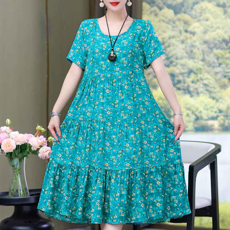 Elegant Women's Summer Sundresses Loose Korean Style Clothes Women  New Vintage Print Midi Dress