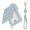 Card Case Reel Women Coin Purse Holder Zippered Large Capacity Slim Cute Multifunctional Stylish ID Multiple Pockets Commuting School Keychain - Blue
