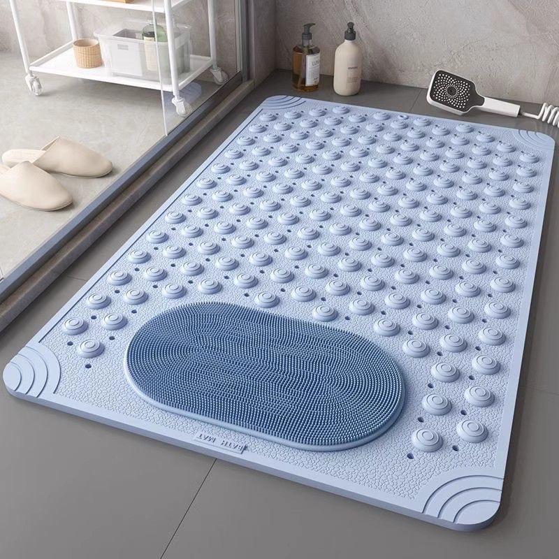 Anti-Slip Bathroom Shower Mat with Large Holes, Suction Cups, and Foot Massage Design.