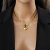 Gold Plated Herringbone Chain Green CZ Heart Pendant Necklace, Stainless Steel Emerald Choker, Waterproof Elegant Jewelry for Women Women Gift