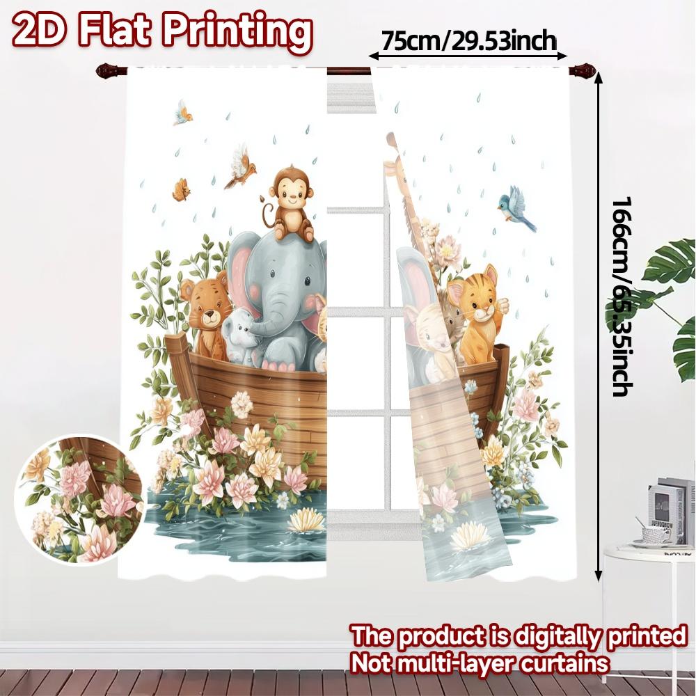 2pcs, 2D FLAT PRINTING Curtains (Without Rod) Animal Ark Fashionable Popular Curtains Versatile Polyester Curtains Home Decor
