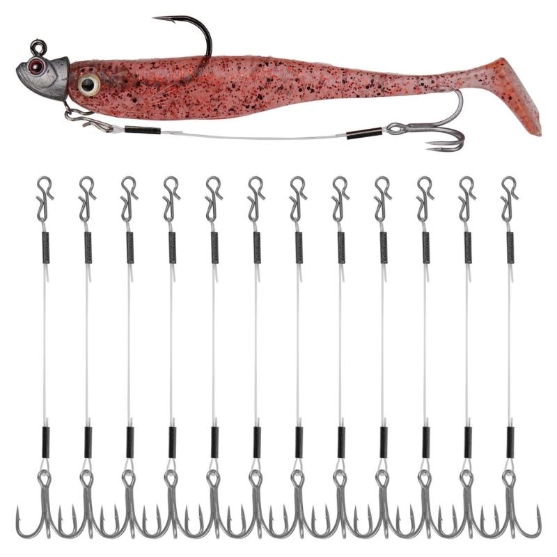 6/8/10cm Quick Snap Trailer Treble Hook 12Pcs Hook for Jig Head 40lbs Walleye Bass Fishing Tackle Accessories