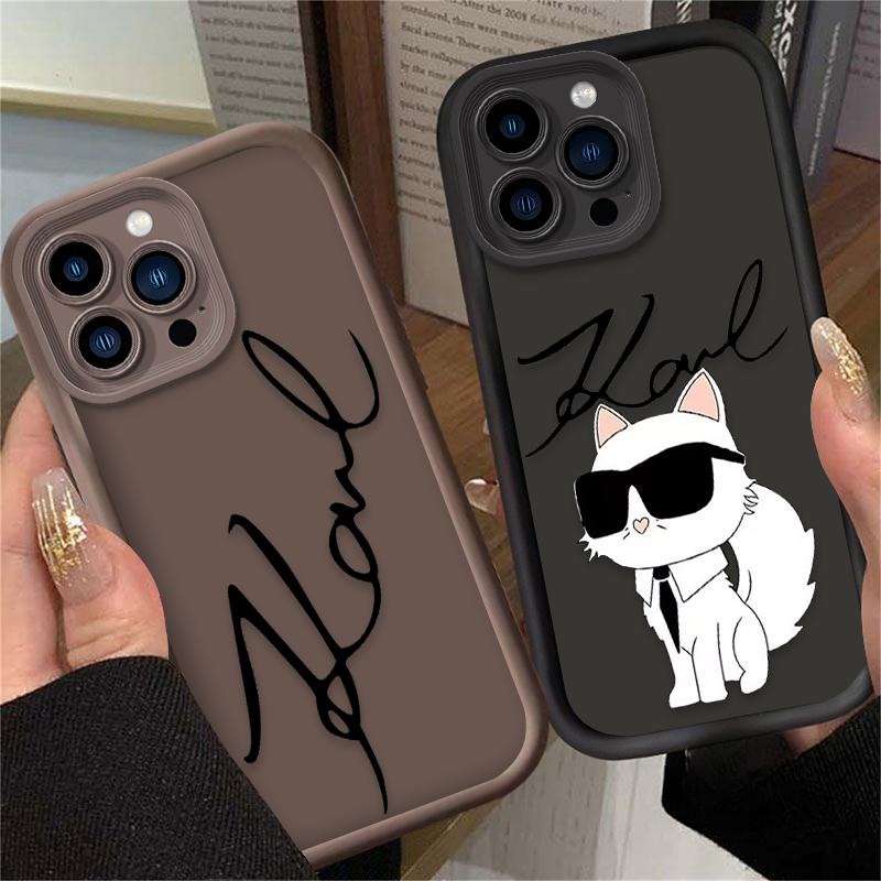 Lovely Fashion K-Karl Cat Case For iPhone 14 17 Air 16 16E 15 13 12 11 Pro Max X XS X S Max XR SE 2020 SE4 7 8 Silicone Cover