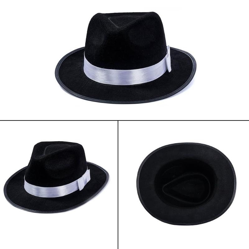 Cosplay Flat Top Hat Black Fedora Jazzs Hat Musical Festival Costume Accessories