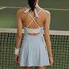 Womens Sporty Halter Neck Tennis Dress With Built-in Bra Pad Colorblock Bow Detail Activewear Running Yoga