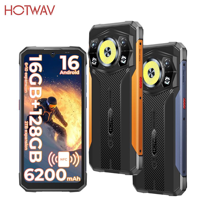 HOTWAV Cyber 17,Telefono Cellulare da Esterno,16GB(6+10)+128GB, Android 16, 6200mAh 20W, Fotocamera 48MP, Dual SIM 4G/NFC/OTG/Lanterna da Campeggio Super Luminosa