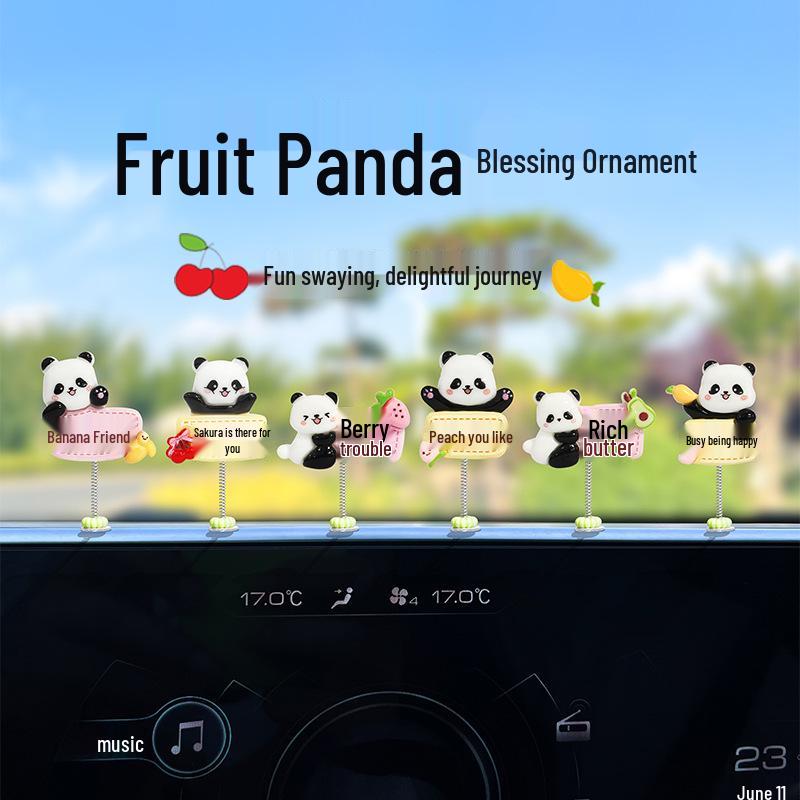Adorable Fruit Panda Shaking Car Ornament - Electric Car Interior Console Decoration