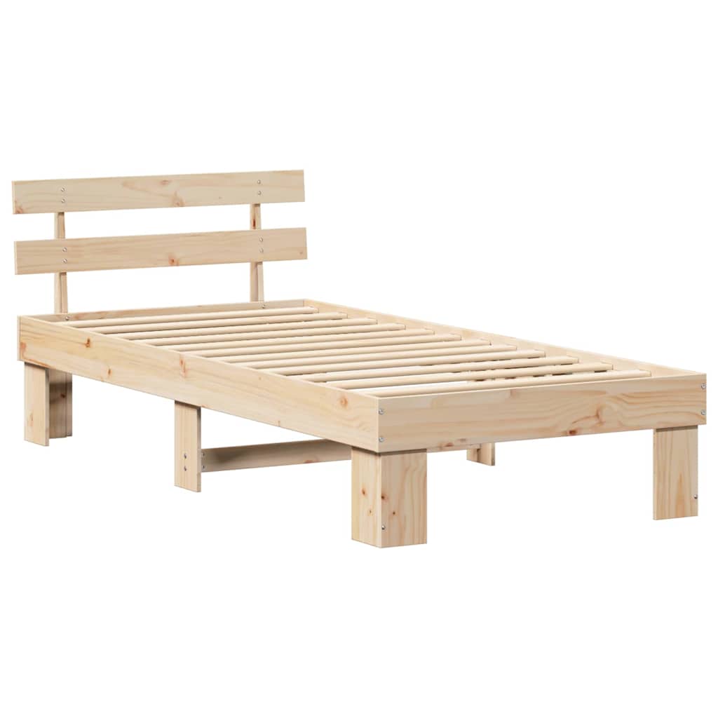 Natural Wooden Bed Frame with Headboard 75 x 190 cm Solid Pine Wood