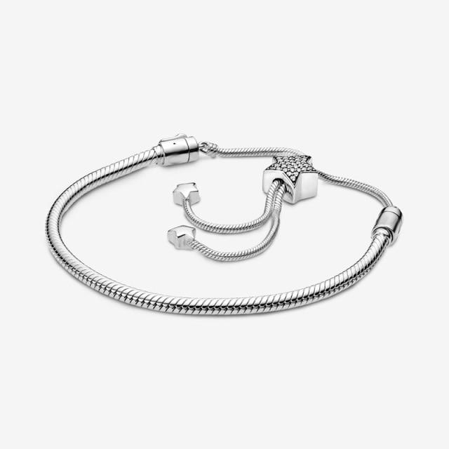 Red Spring Charm-Armband aus 925er-Sterlingsilber mit verstellbarem Fassverschluss und Schlangenkette für Frauen, Geschenkschmuck Ajustable gray