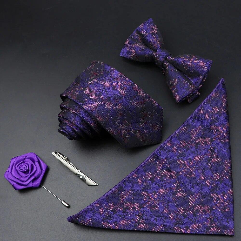 

Чоловічий набір краваток Поліестер жаккардова плетена краватка Квіткові крапки Метелик для нареченого Бізнес весілля