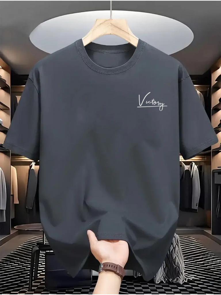 Mens Summer 100 Pure Cotton Fashionable Casual Sports Loose Victory Letters Printed Round Neck Short Sleeved Tshirt Top