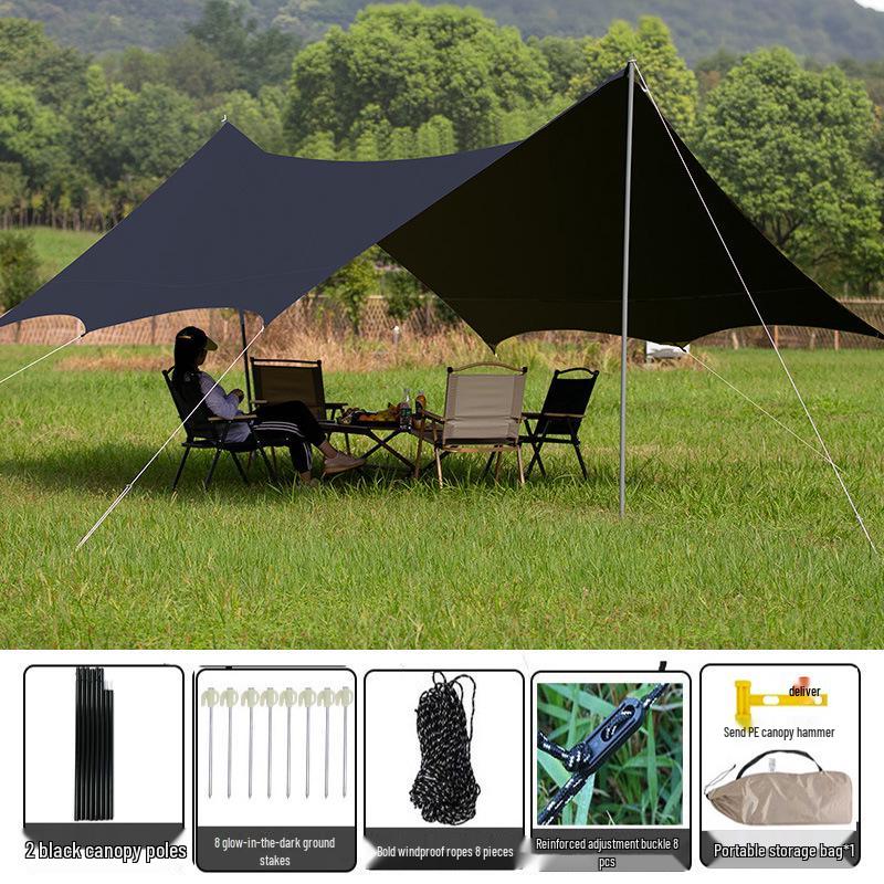 Heavy-Duty Black Oxford Cloth Tarp: Portable, Rainproof, Sunshade for Outdoor Camping, Picnic, Beach, Courtyard