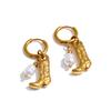 Yhpup Natural Tiger Stone Boots Shoes Pendant Drop Hoop Earrings Stainless Steel Charm Vintage Fashion Jewelry Prevent Allergy