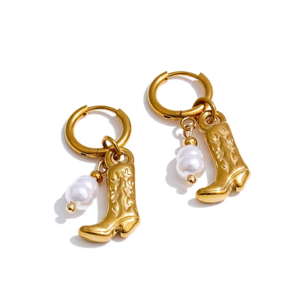 

Yhpup Natural Tiger Stone Boots Shoes Pendant Drop Hoop Earrings Stainless Steel Charm Vintage Fashion Jewelry Prevent Allergy
