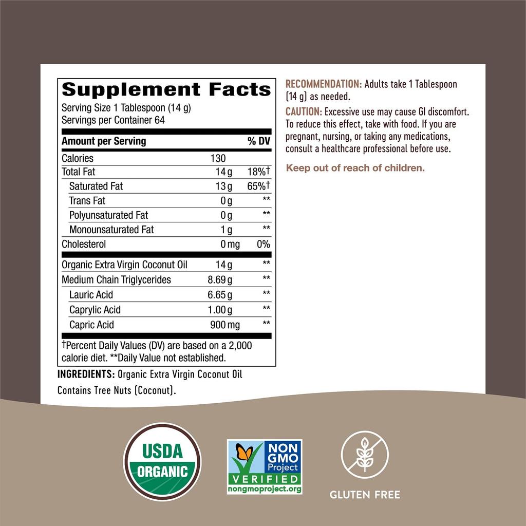 Nature's Way, Organic Coconut Oil, Extra Virgin, 907g (32oz)