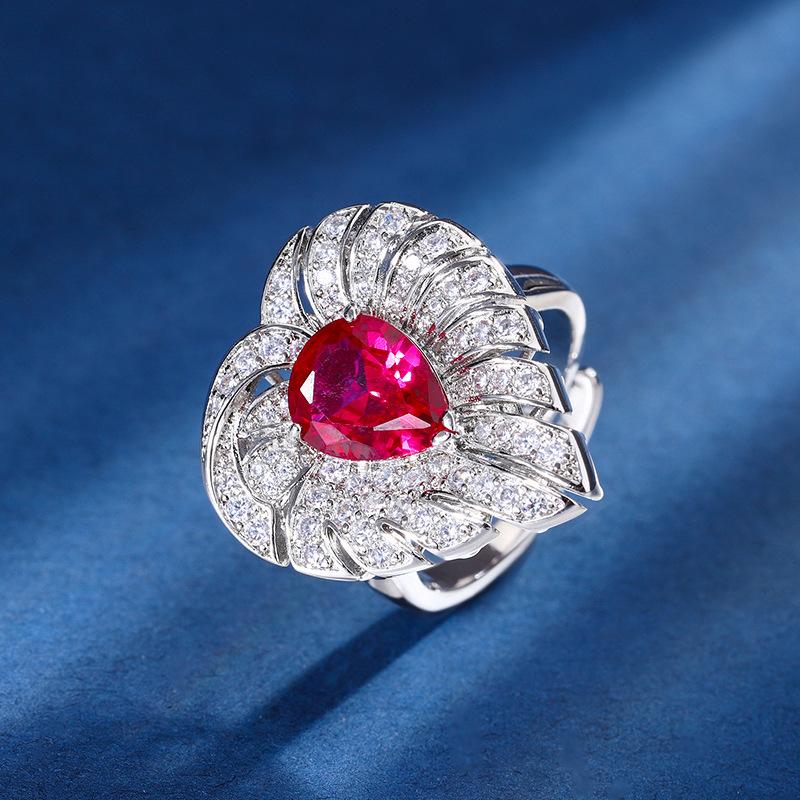 Jewelry Copper Bottom Gold-Plated Simulation Color Treasure Red Corundum Love Temperament Set Female Water Drop 8 * 10