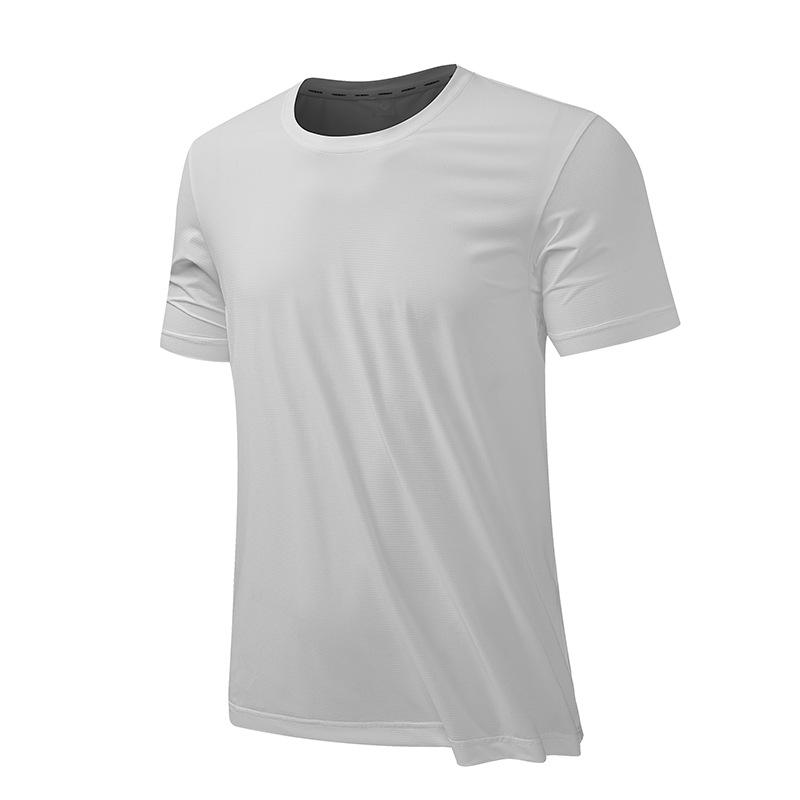 Summer Ice Silk Breathable Short-sleeved T-shirt Super Ice Round Neck Solid Color Sports Running Men's Quick-drying Moisture-wicking Top