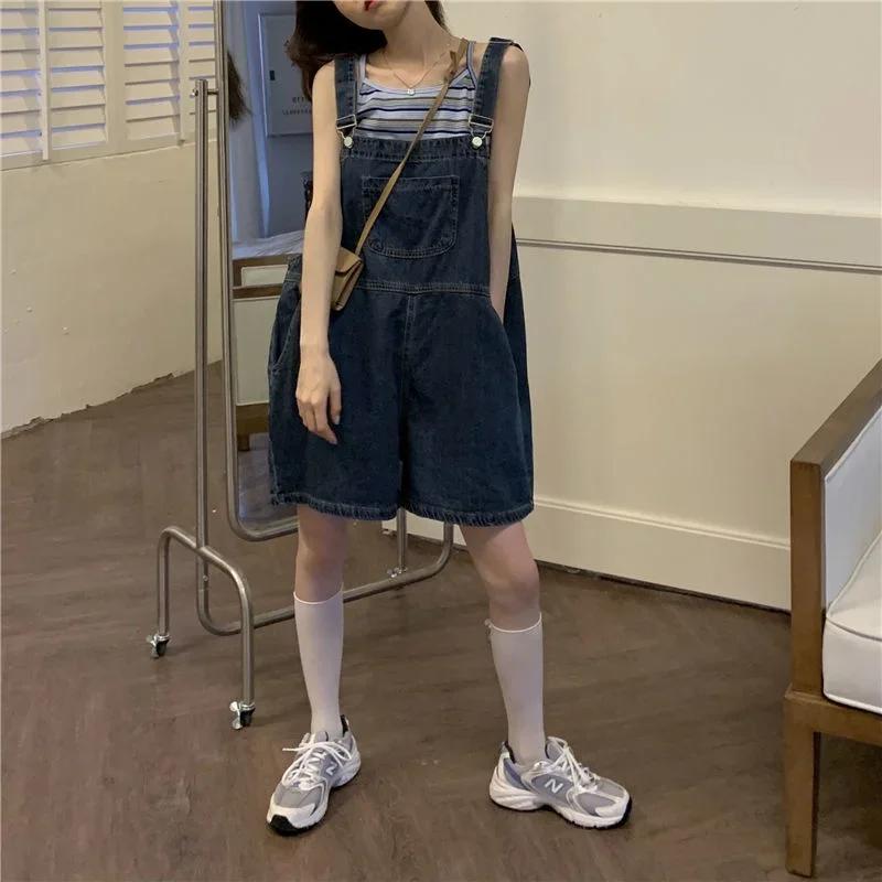Women Jumpsuit Summer Casual Sleeveless Female Pocket Suspenders Short Denim Pants Playsuits Overalls