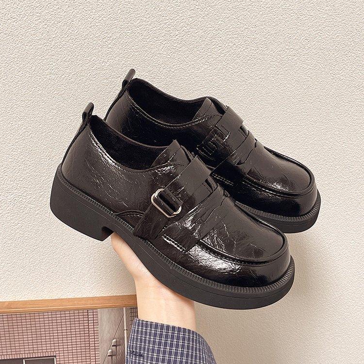 

Platform British style small leather shoes 2025 new spring and autumn versatile loafers one-pedal single shoes heightening Mary women s shoes 35 чёрный