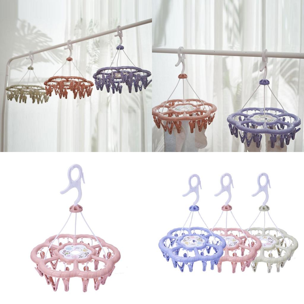 Portable Round Clothes Drying Rack With Multiple Clips Ideal For Indoor Use