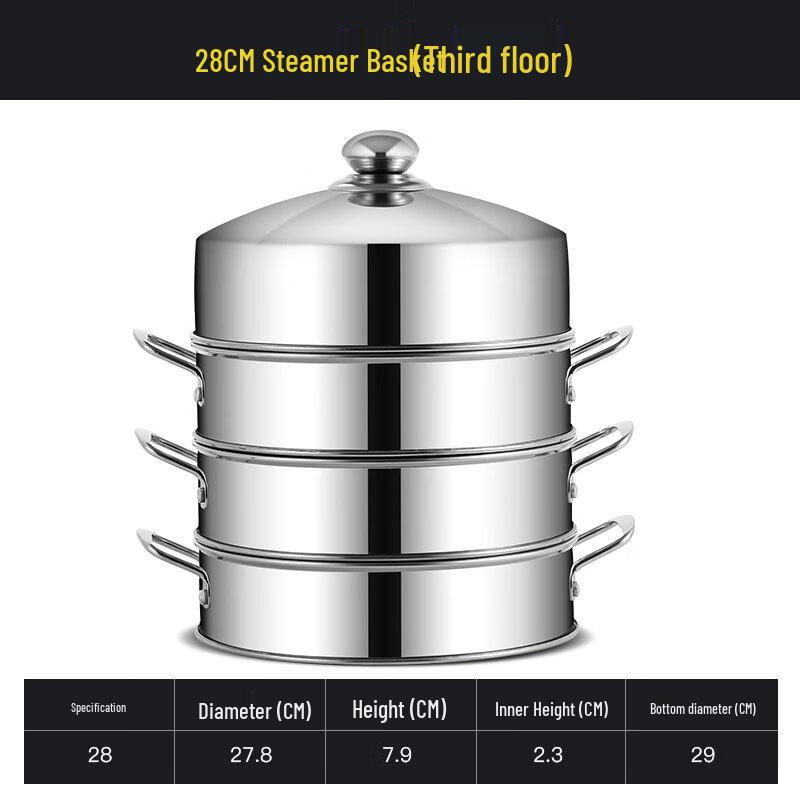 28cm Stainless Steel 3-Tier Steamer with Lid