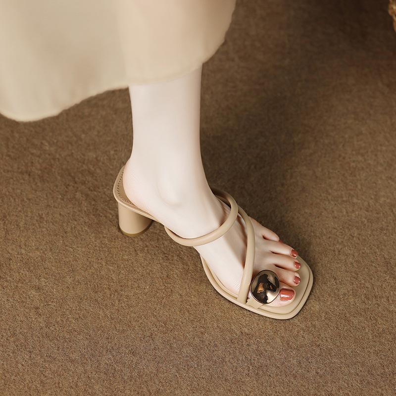 9605-3 Half-drag Women's Outer Wear 2025 Summer New French Gentle Fashion High-heeled Cool Slippers