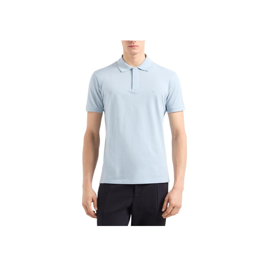 Emporio Armani Solid Color Button Short Sleeve Polo Shirt Men tops Clear-Blue 8N1F981JUVZU9378