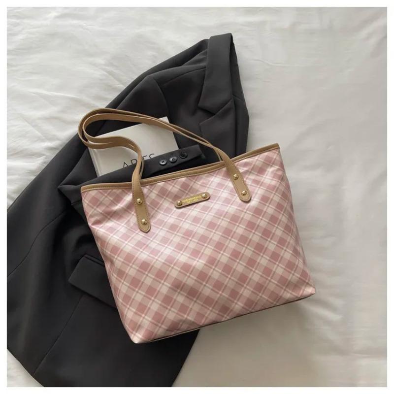 

Ctrast Color Plaid Shoulder Bags for Women Large Capacity Ladies Casual Tote Bag Simple Versatile Students Girls Handbags