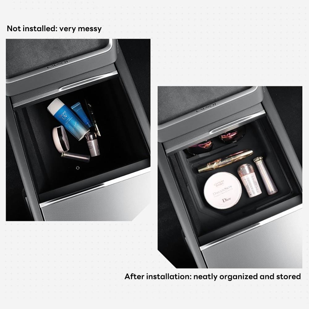 Console & Armrest Storage Box For Tesla New Model Y 2025 Juniper Launch ABS with Silicone Non-slip Mat Upper and Lower Watercup