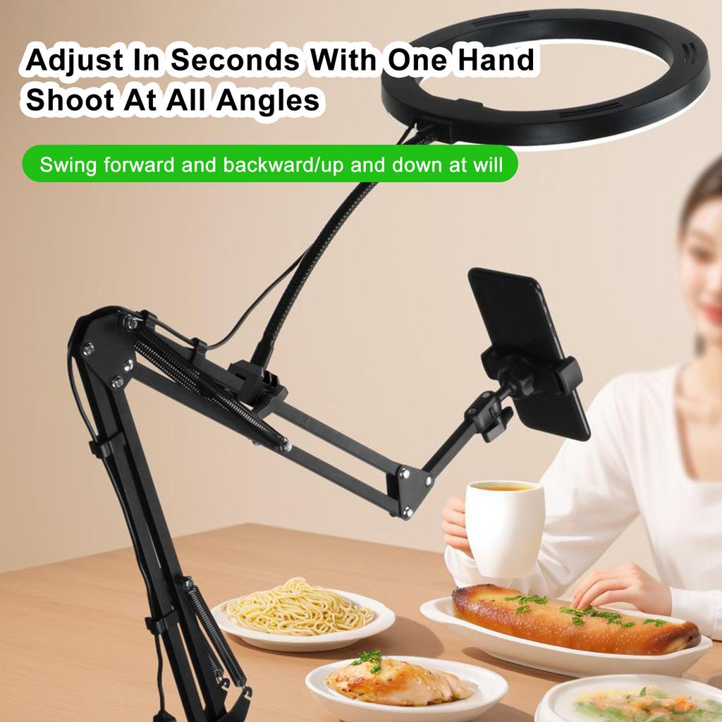 Overhead Phone Stand Adjustable Desk Camera Mount with Fill Light for Live Streaming