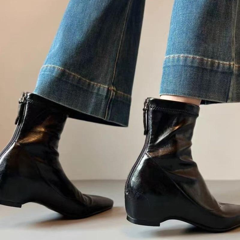 Designer Autumn Women Ankle Boots Shoes Fashion Pointed Toe Ladies Short Boot Square Low Heel Casual Winter Women'S Footwear