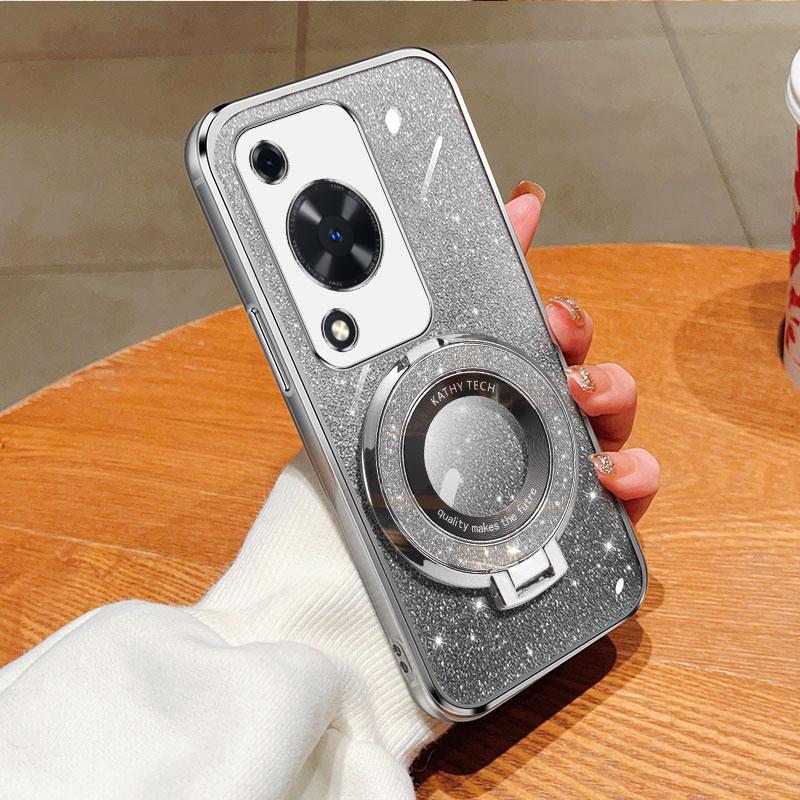 

Кольцо-держатель, съемная блестящая наклейка, хромированный чехол из ТПУ для Huawei Enjoy 70 Pro 60X Y91 For Enjoy 70 Pro серый