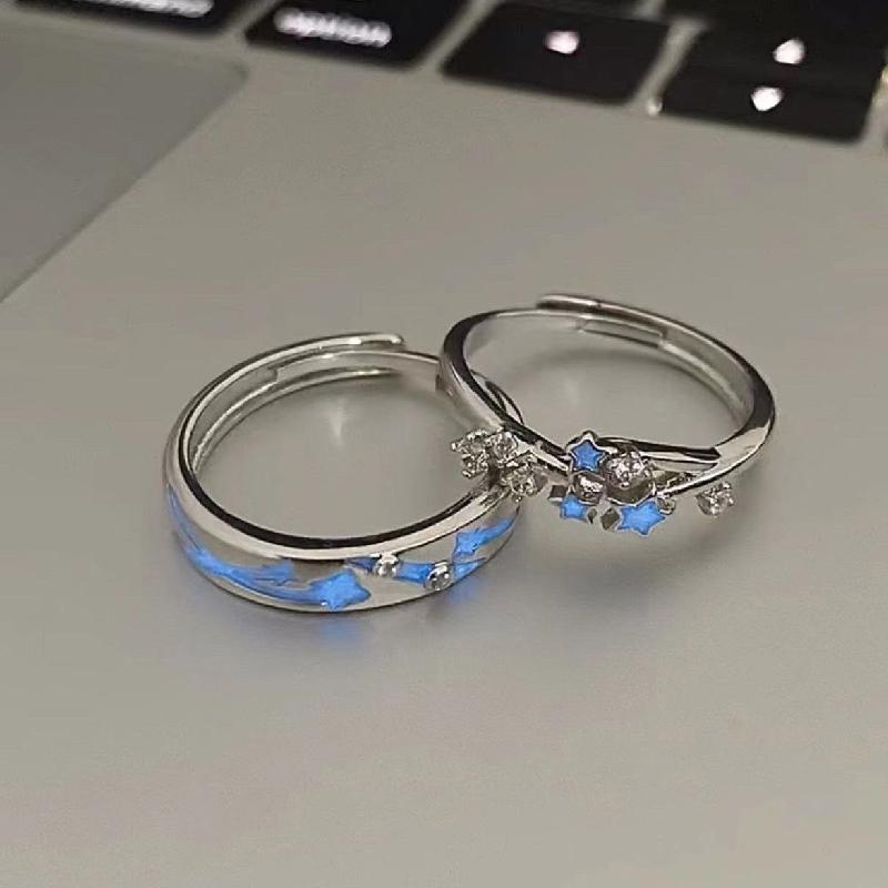 Glow In Dark Blue Green Light Star Ring Fluorescent Heart Ring For Women Men Couples Finger Rings Luminous Jewelry Adjustable