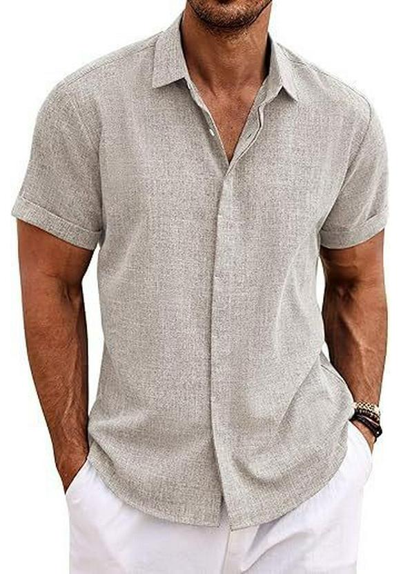 Men's Summer Linen-Style Short-Sleeve Loose Casual Beach Shirt