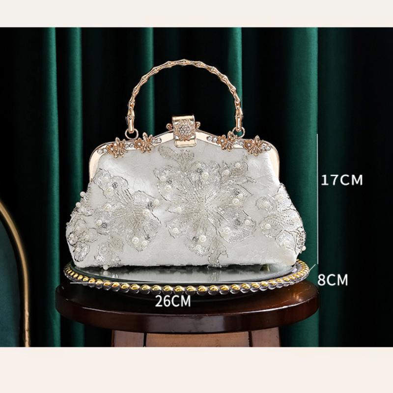 Johnature Pearl Embroidered Handbag Antique Cheongsam Banquet Women Chain Bag Versatile Elegant Lady Shoulder Bags